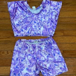 Hot Skins purple workout shorts with top. Size small.